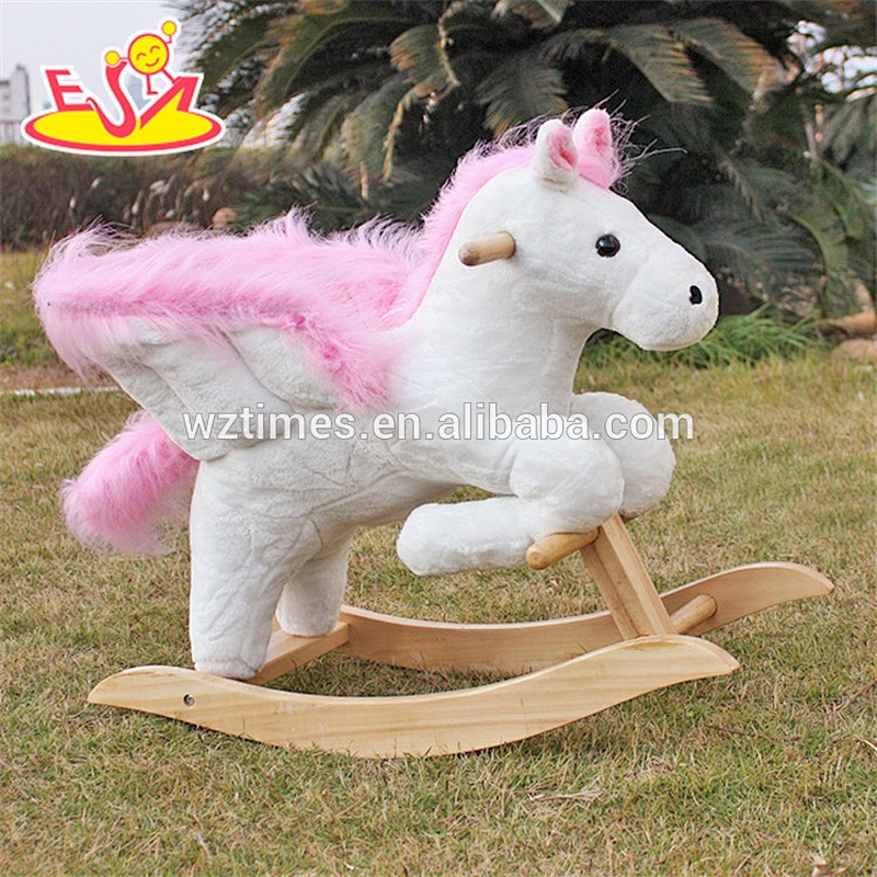 2018 new design toddlers pink wooden plush rocking horse W16D072