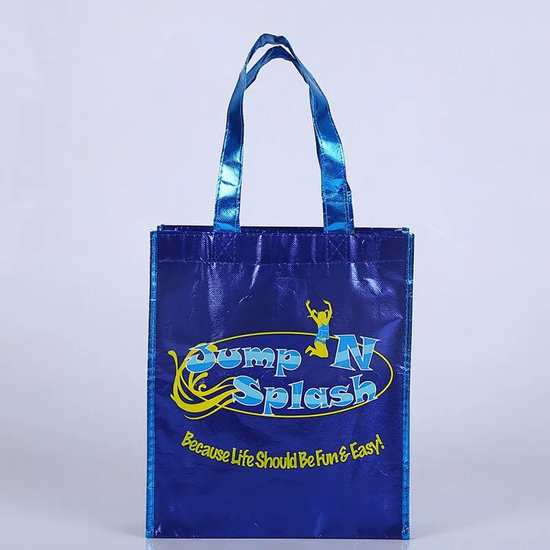 Blue non-woven shopping bags are used in supermarkets