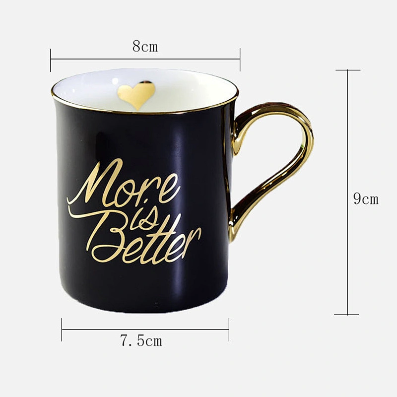 Bone china ceramic black mug creative gold stamp pattern for life