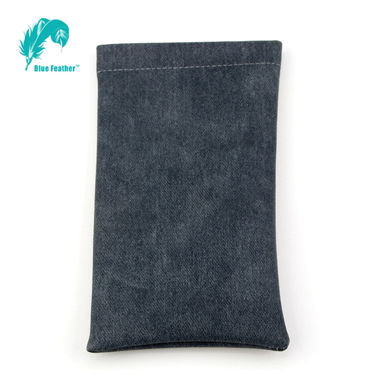 Mens classic plain pu leather soft eyeglass bag with spring top