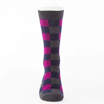 women lady colorful checked pattern cotton crew socks