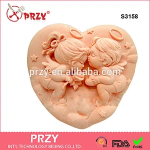 S3158 2D Silicone Soap Mold - Angel Heart Couple