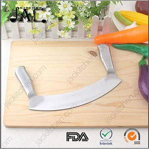 Hot Stainless Steel Double Handle Crescent Chopper Blade Mezzaluna Knife