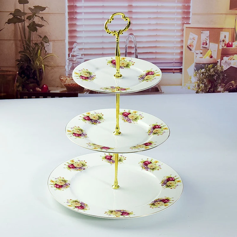 2019 high quality rose flower ceramic fruit Cake plate series for birthday party