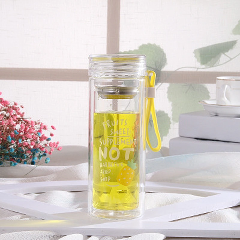Wholesale High Borosilicate Glass Water Bottle 280 ml Customized Logo Fruit Water Bottle for Children