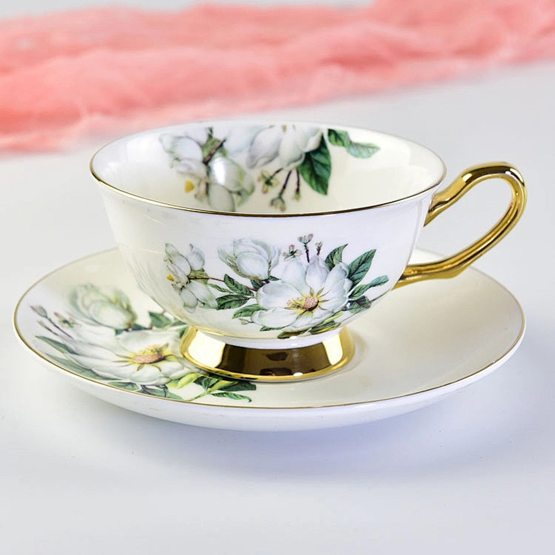 Hot-Sale Free Sample Fine Bone China  Ceramic Coffee Cup Saucer Spoon With Lovely Kapok Pattern