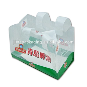 custom design pe plastic promotion shopping bag with handle for beer, gift