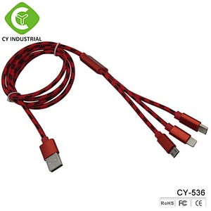 Nylon usb cable type c 3 in 1 USB cable charger ,data charging cable cord for mobile phones