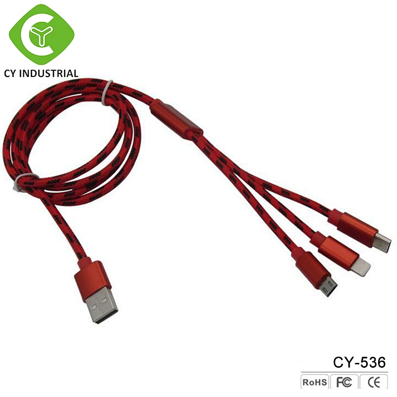 Nylon usb cable type c 3 in 1 USB cable charger ,data charging cable cord for mobile phones