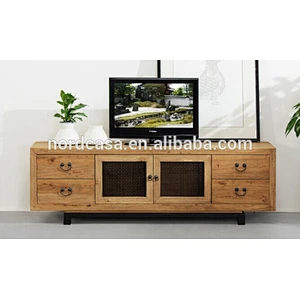 French Style Antique recycled wood TV cabinet with iron wheel