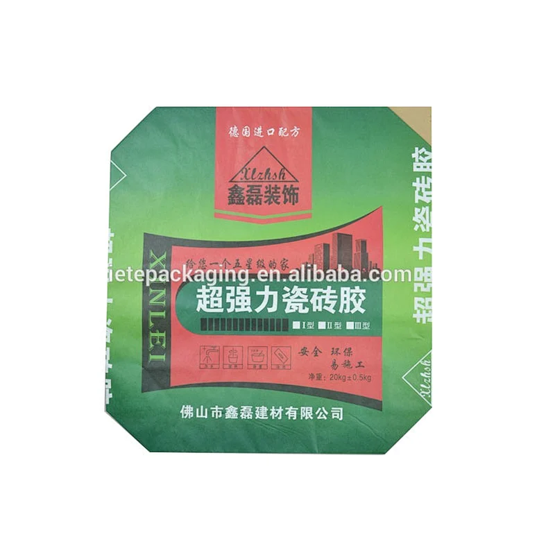 Green 25kg cement, mortar, tile adhesive kraft paper packing bags with valve port