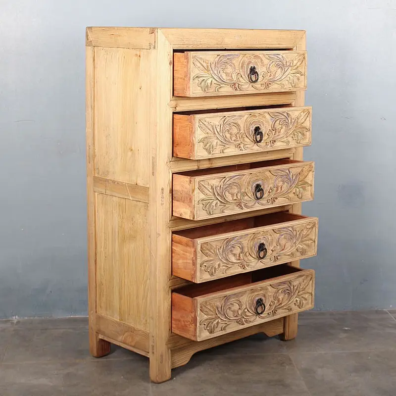 natural color carved chinese antique style living room sideboard