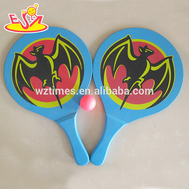 Funny interactive children wooden beach rackets with 2 paddle 1 ball W01A116