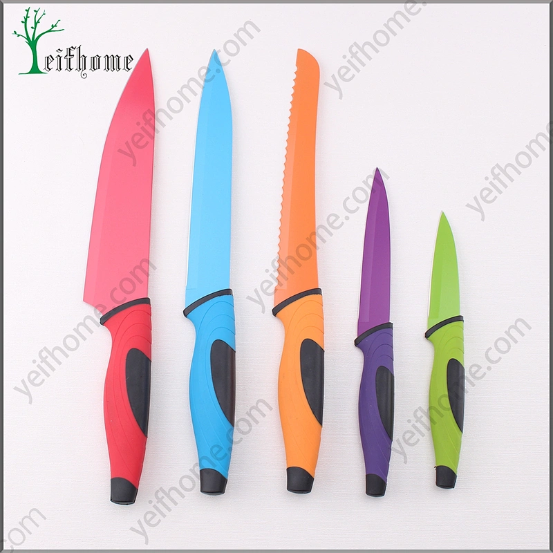 High quality stainless steel 5 pcs non-stick coating knife set