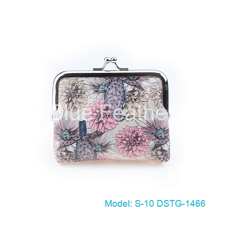 Bird Flower Printing PU Leather Clip Case Coin Bag Clutch Bag