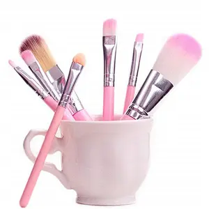 Beauty tools private label makeup brush kit 7pcs travel pink makeup brush set with metal case