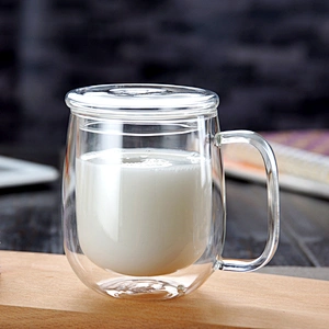 good quality glass coffee and milk mug and double wall tea glass with handle and glass cover