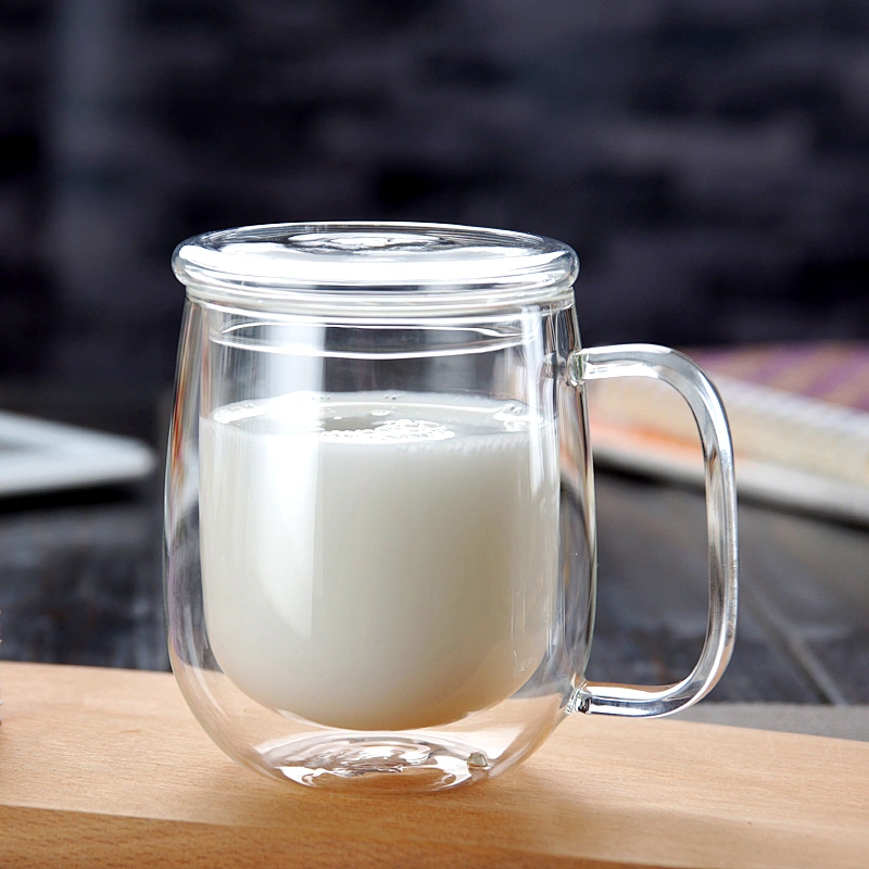good quality glass coffee and milk mug and double wall tea glass with handle and glass cover