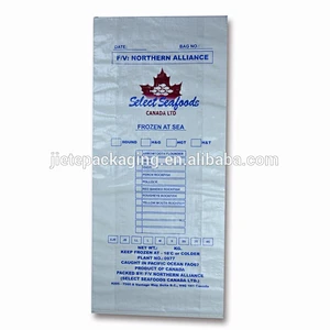 White pp woven seafood bags with printing and lamination