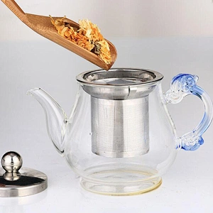 Customized Logo Glass Water Pot 400ml Exquisite 304 SS Water Kettle China High Borosilicate Glass Tea Pot