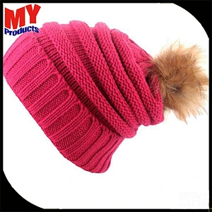2017 cheap customzied top ball winter acrylic knitted beanie hat for adult