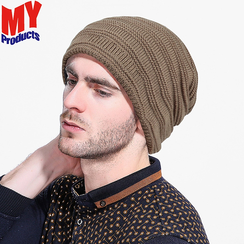 Men Slouch Beanie Skull Ski Wool Beanie Cap/Custom Leather Patch Beanie