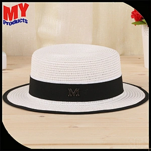 Summer Holiday Beach Sun Black And White Pom Pom Straw Hat