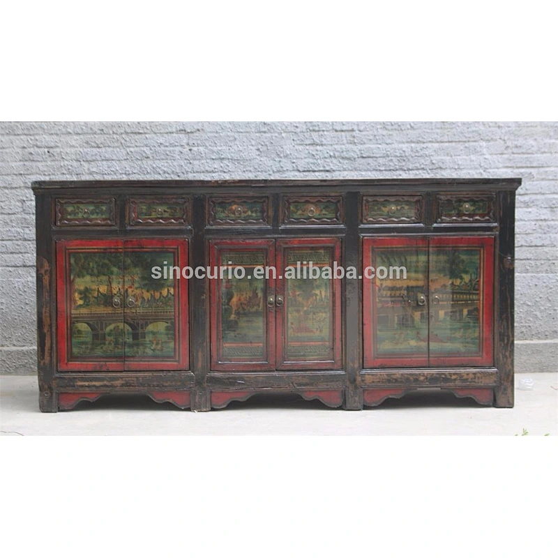2017 wholesale furniture china chinese antique long sideboard painted furniture use lacquer painting