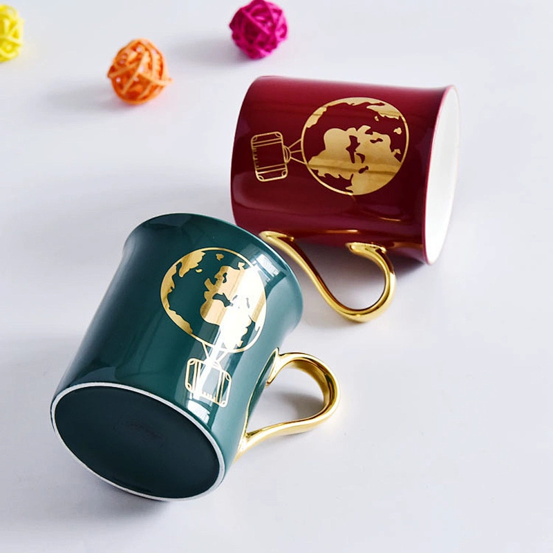 Bone china ceramic mug with OEM logo custom in gold handle