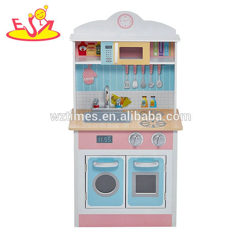 Nuevo diseño de niñas de madera rosa que cocinan juguetes para el juego de simulación W10C329