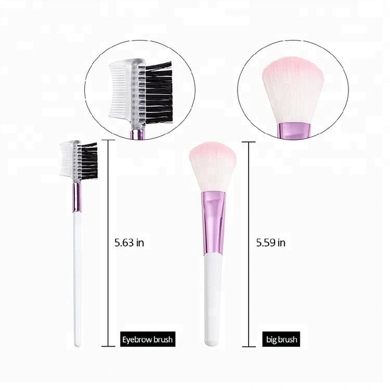 Custom Logo Wood Handle Synthetic Hair Pink 8pcs Cosmetic Comb Makeup Brush Set With Leather Bag
