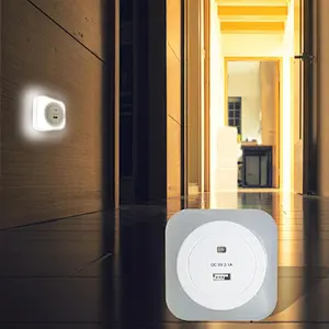 1USB Ports white light 8pcs plug in LED sensor night light