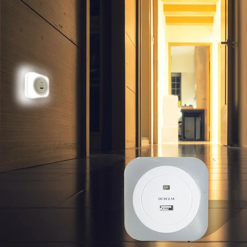 1USB Ports white light 8pcs plug in LED sensor night light