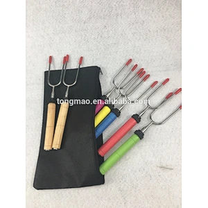 34 inch wooden Multi colored handle telescoping BBQ GRILL fork