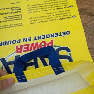 Customized design pp woven washing powder packaging sacks bag with carry handle 5kg for sale