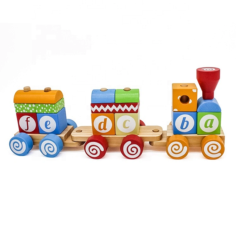 Low MOQ educational baby wooden stacking train toy for wholesale W04A393