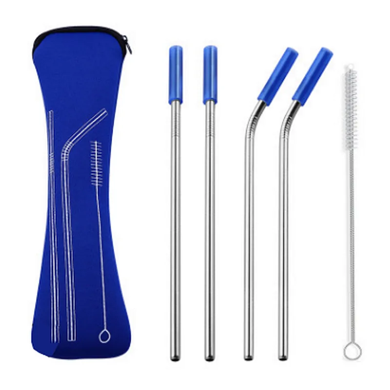 Stainless Steel Reusable colorful Drinking Straws Stainless Steel Set with Silicone Case