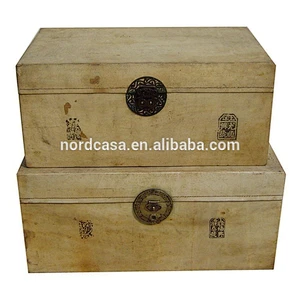 Chinese antique leather storage trunk