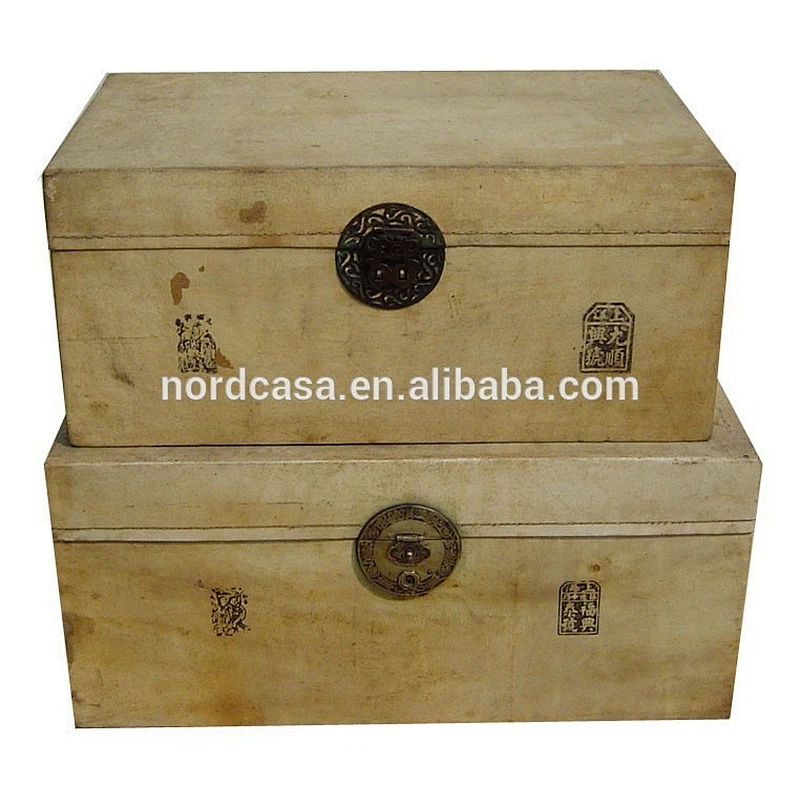 Chinese antique leather storage trunk