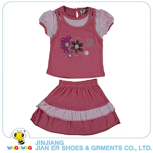 Summer short sleeve t shirt and skirt children girls casual clothing set
