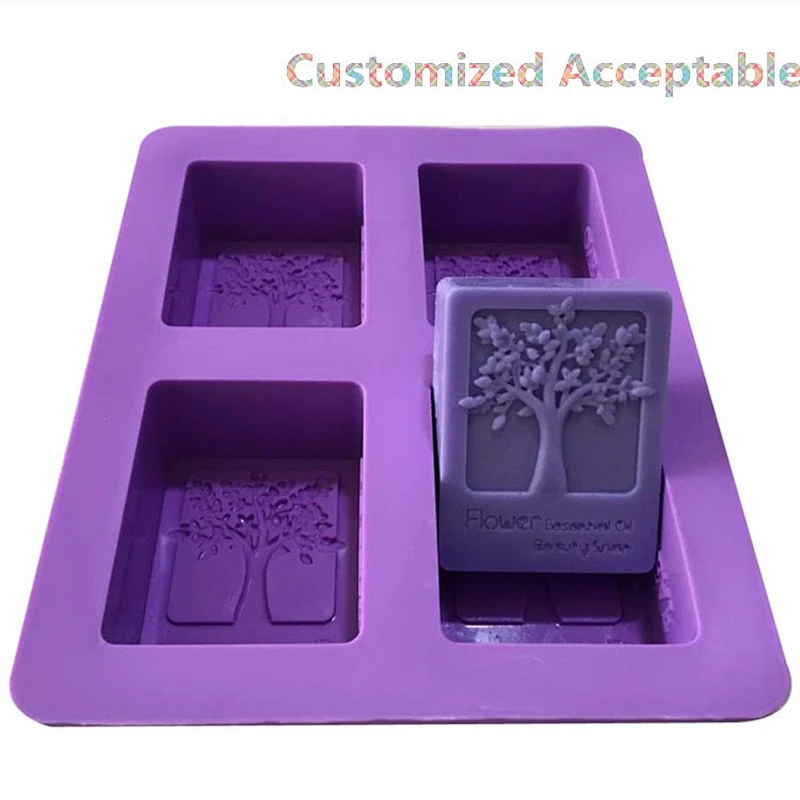 4Holes Christmas Tree Soap molds silica square Cake Baking silicone mold