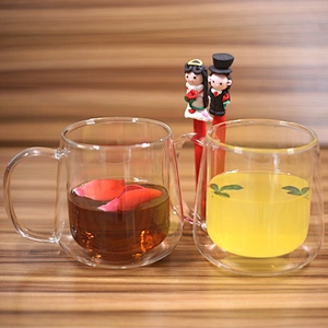 High Borosilicate Double Wall Glass Cup heat resistant coffee mug with handle