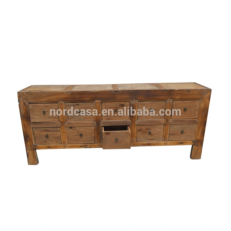 Antique reproduction natural raw sideboard buffet cabinet