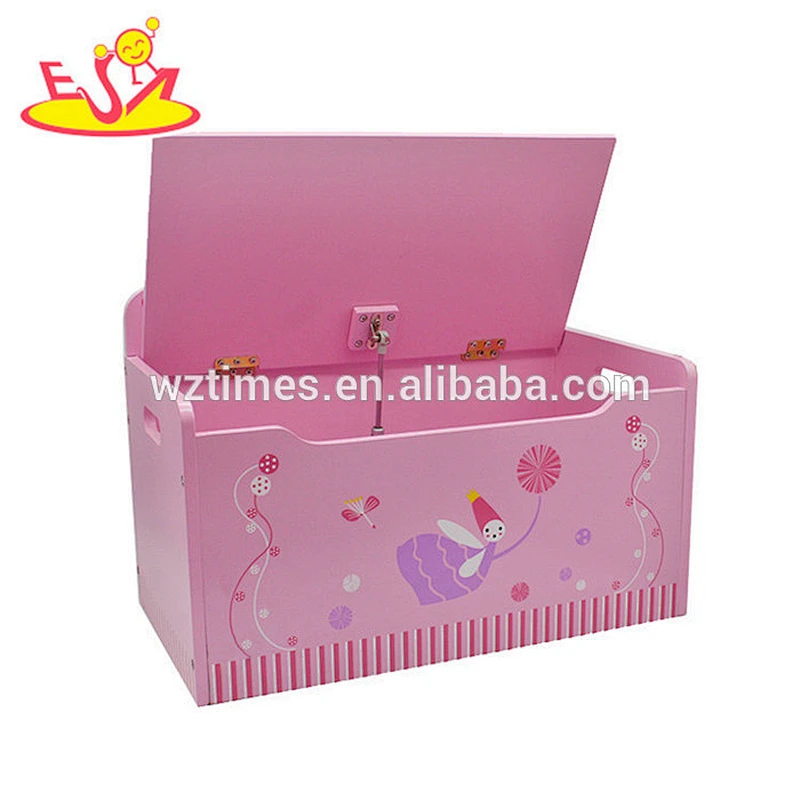 Wholesale pretty bedroom furnitures pink wooden storage box chair for baby W08C008