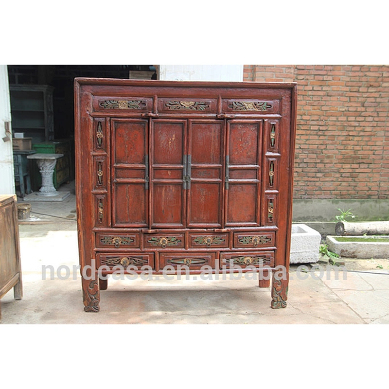 Chinese antique buddha cabinet original red