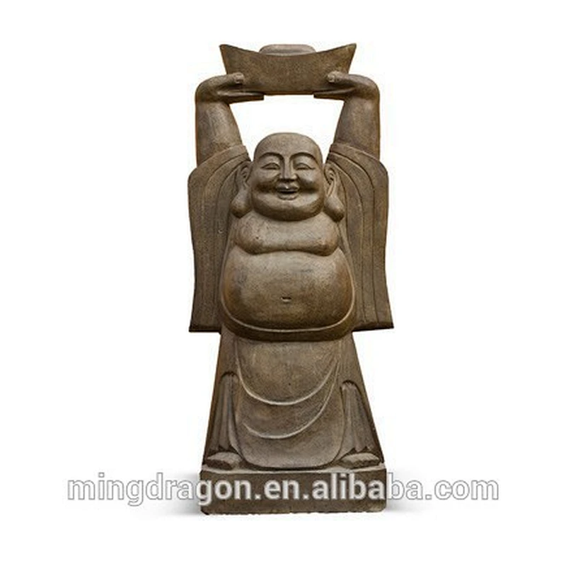 Antique Hand Made Carved Chinese Stone Laughing Buddha Garden Statues
