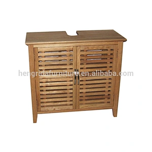 Nordic strip solid oiled walnut wood Bathroom storage cabinet with 2 door