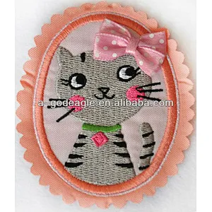 Cat Embroidery Patch with heat-cut border heat seal backing excellent quality