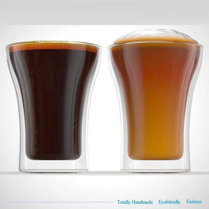 Guangzhou manufactory best selling products double wall tea glass flashlight mug & glass coffee cup with handle