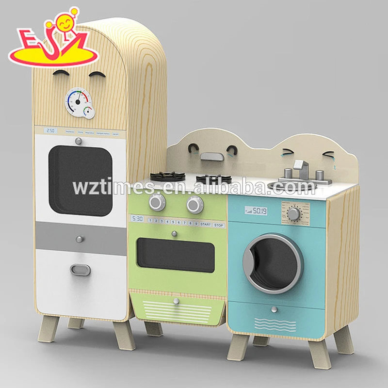 New design wooden kitchen play toys with fridge and washing machine W10C242
